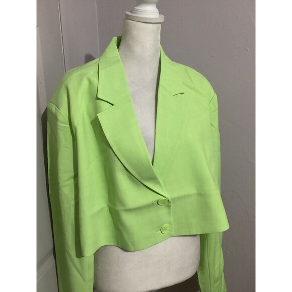WeWoreWhat Cropped Lime Green Long Sleeve Collar Blazer XL - Picture 3 of 9